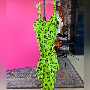 Pinup couture deadly dames monster print Gloria Wiggle dress with peplum
